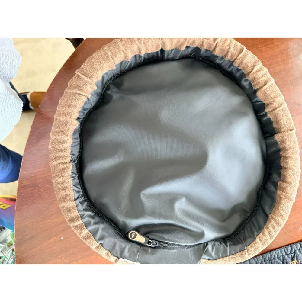 Plush Round Pet Bed For Cats Or Small Dogs Beige & Brown 12